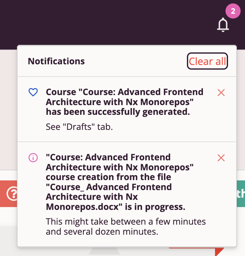 Notification about DOCX Course Creation