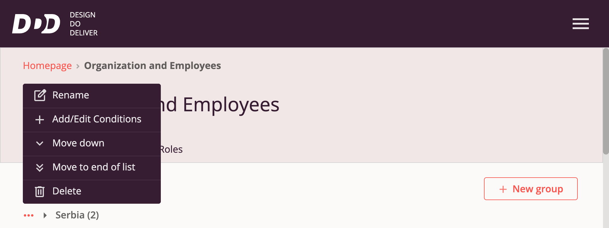 Employee Groups — Menu
